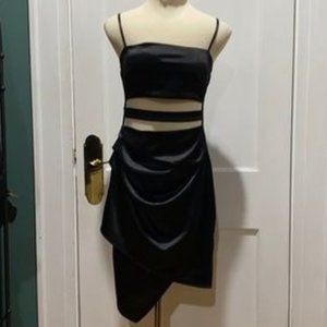 Satin Black Cutout Midi Dress